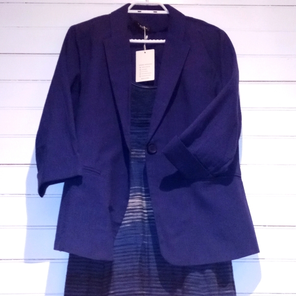 Navy Blue Cotton Blazer - Picture 6 of 7